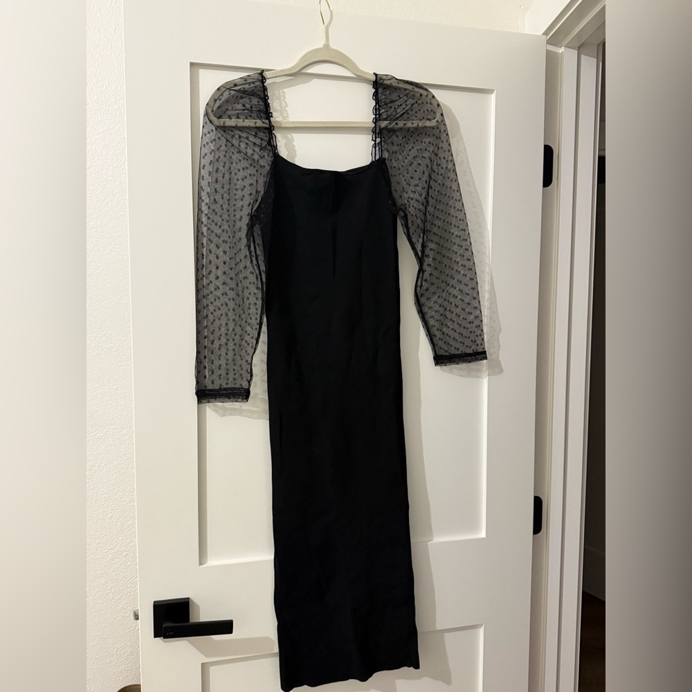 Petal & Pup Black Dress with Sheer Sleeves